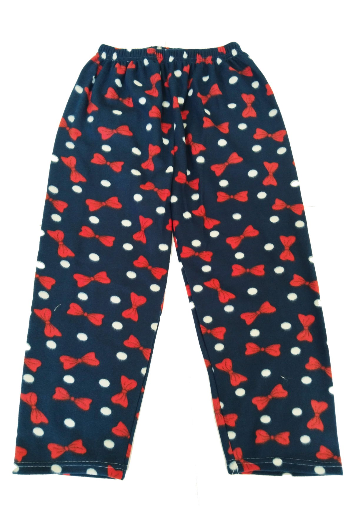 Women's Fleece Pajama Bottoms Thermal Featured Bow Tie Patterned Navy Blue Home Wear Pocketless