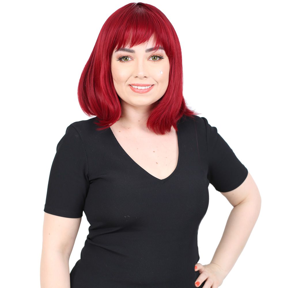 Kanekalon Fiber Synthetic Wig with Bangs / Red