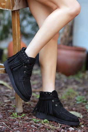 Black Suede Lace-up Boots