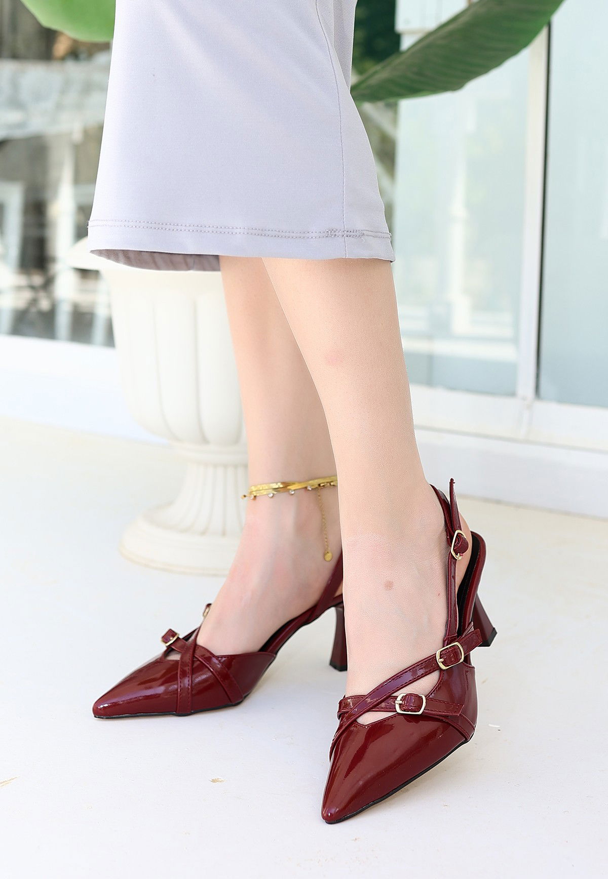 Burgundy Patent Leather Heeled Shoes