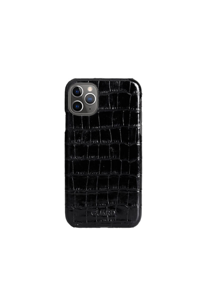 Black Croco iPhone 11 Genuine Leather Phone Case