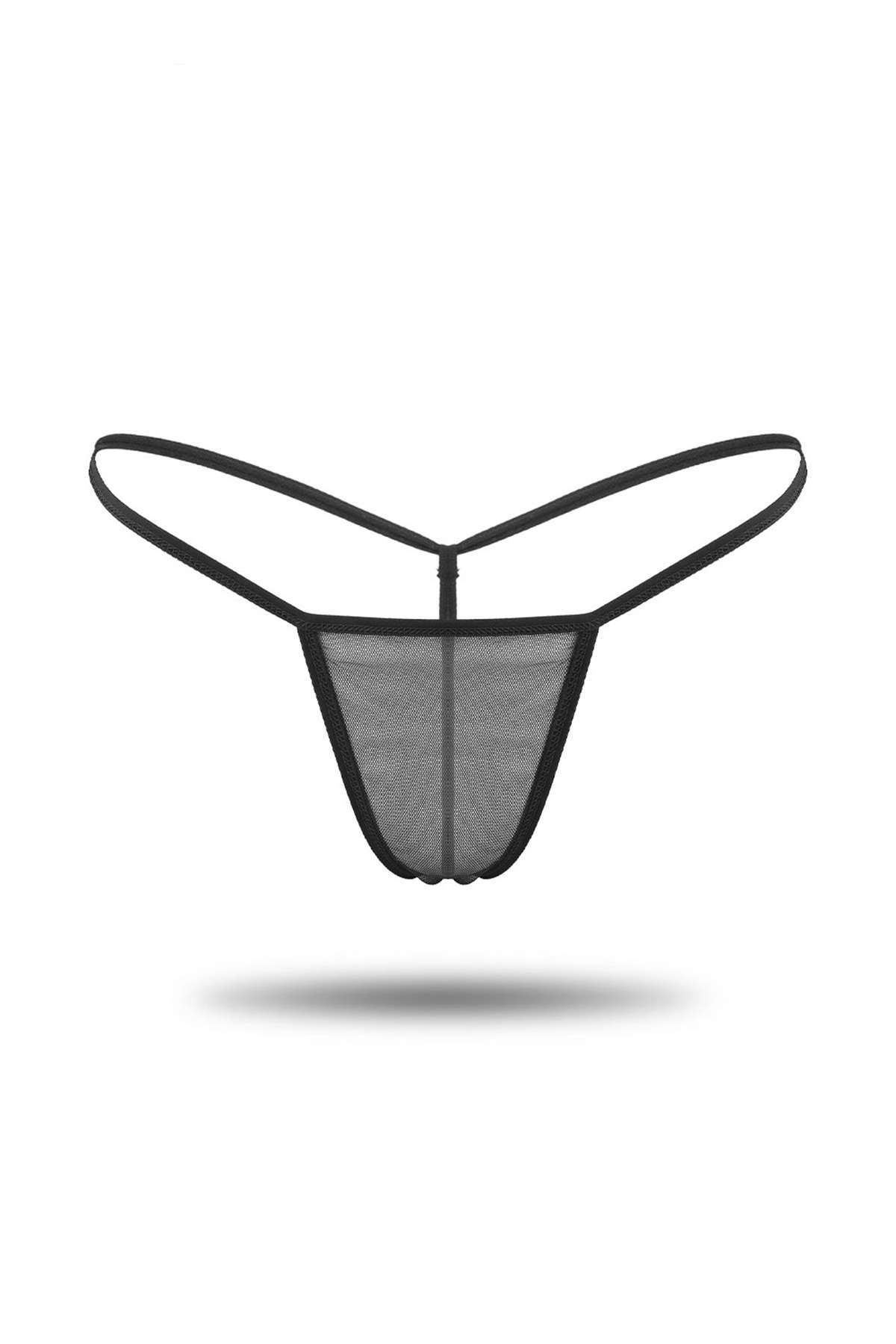 Tulle Thong Panties Black