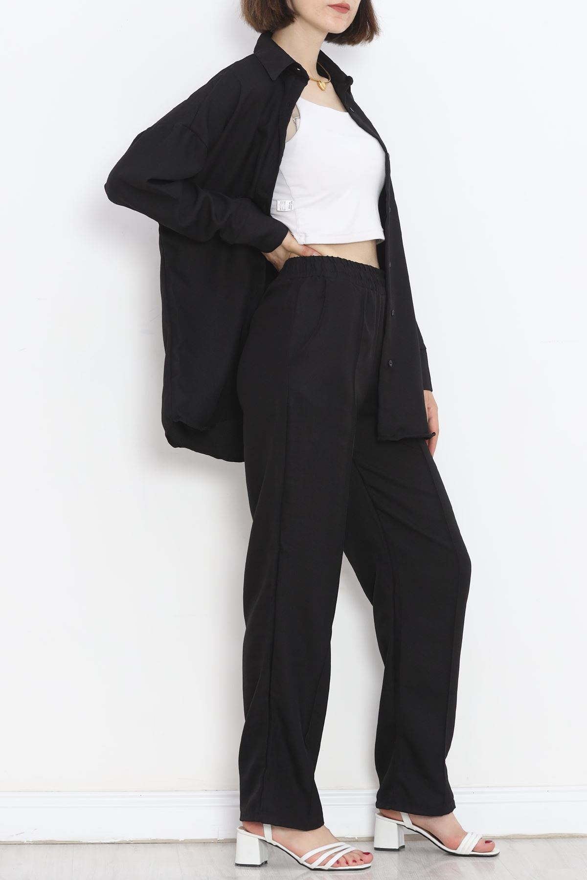 Linen Shirt Suit Black