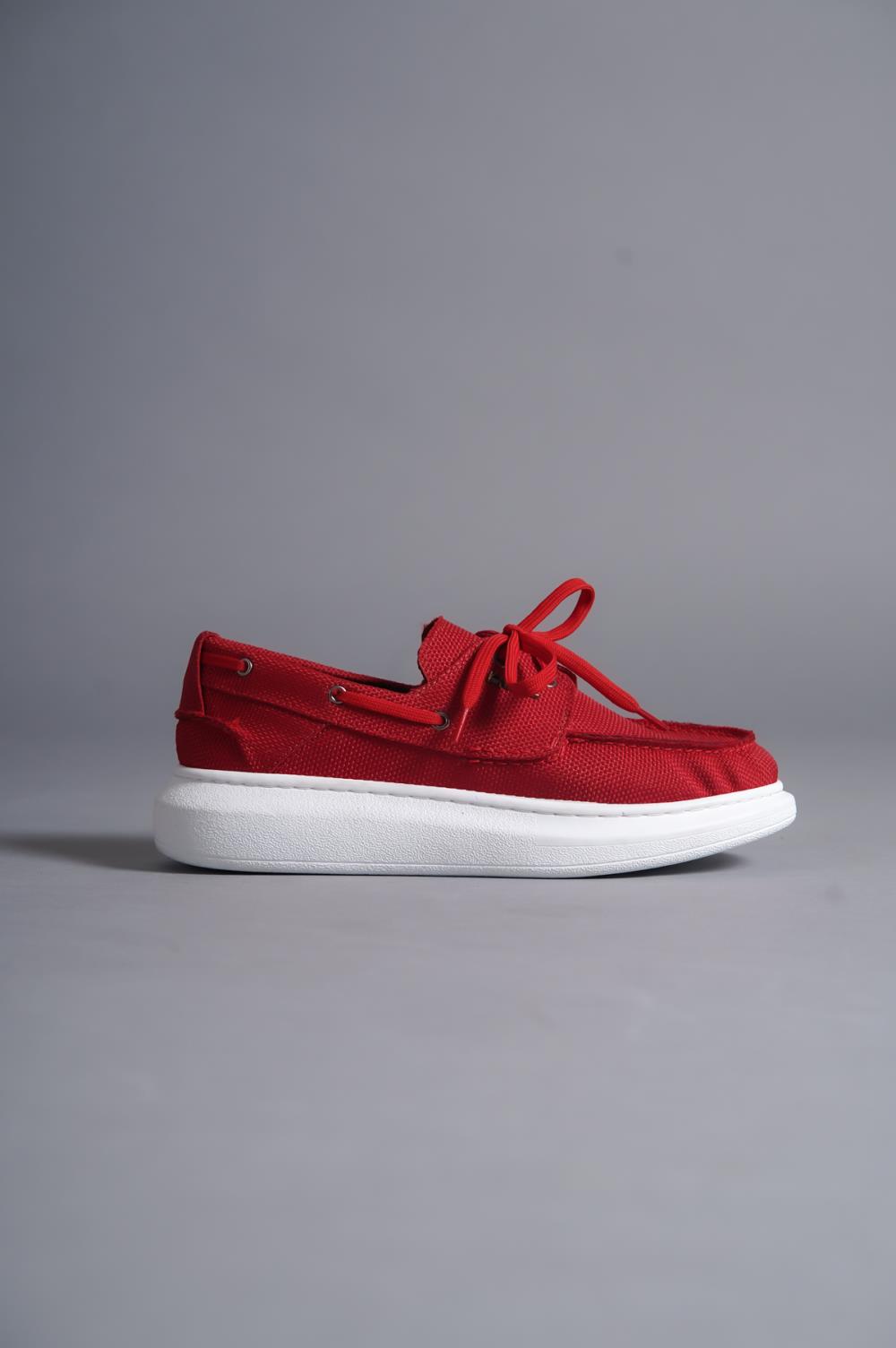 High Sole Seasonal Linen Shoes Red