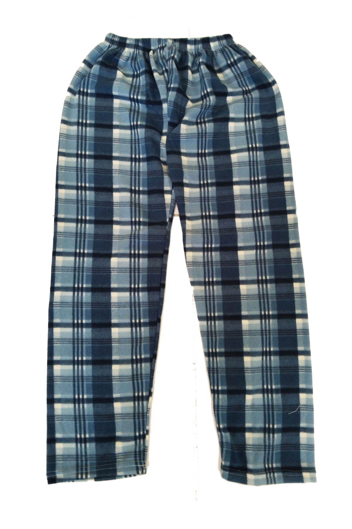 Unisex Fleece Pajama Bottoms Thermal Blue Plaid Pattern Home Wear Pocketless