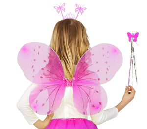 Candy Pink Children's Butterfly Wing Crown and Wand Set 50 cm