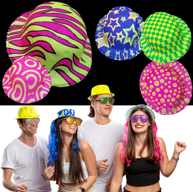 Plastic Neon UV Light Party Hat 1 Piece In Different Patterns