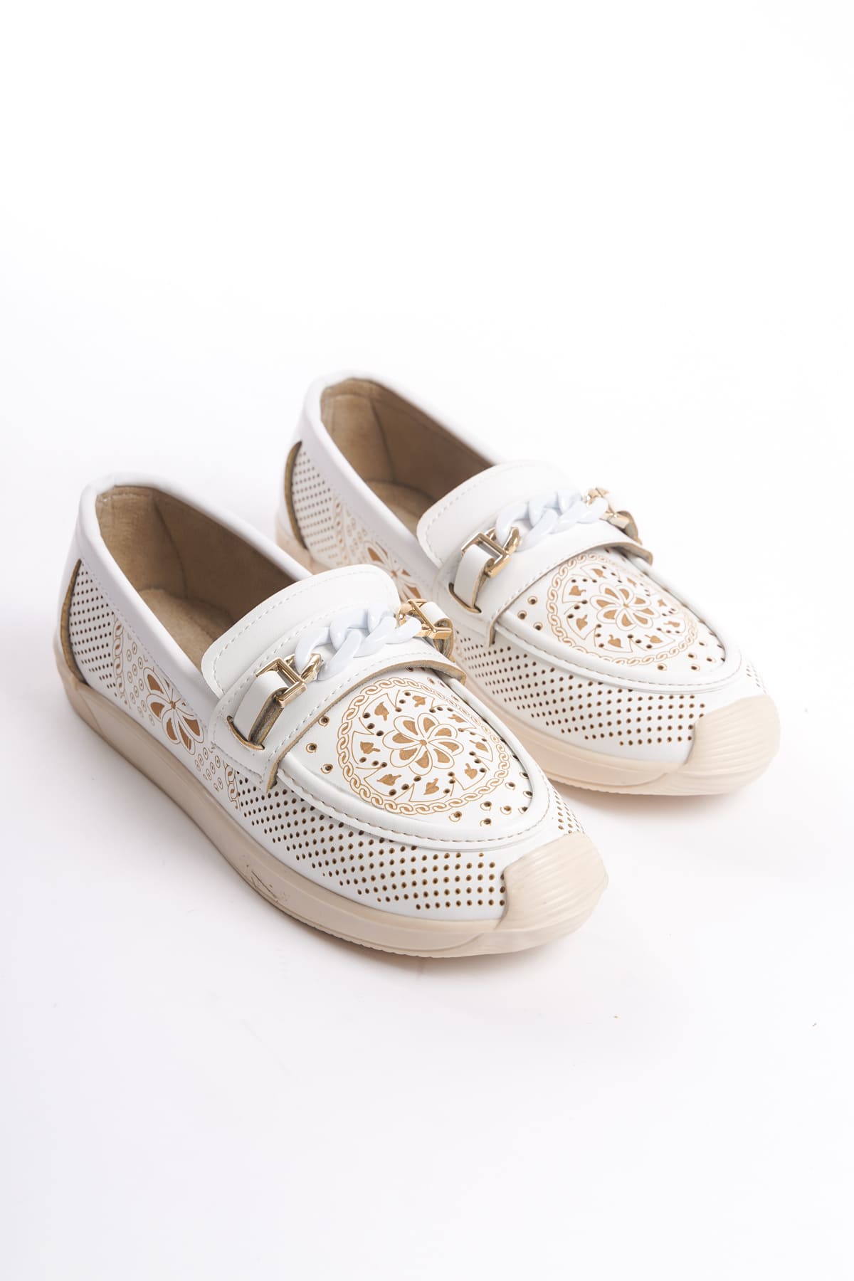 CLZ948 Lace-Up Orthopedic Comfortable Sole Floral Patterned Babet Shoes KT White