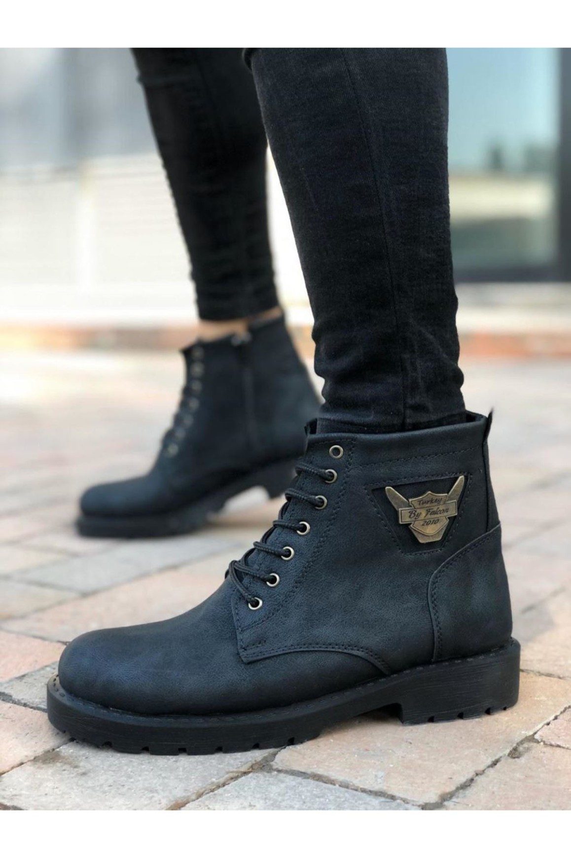 Black Men's Classic Sport Classic Ankle Boots with Eagle Zipper