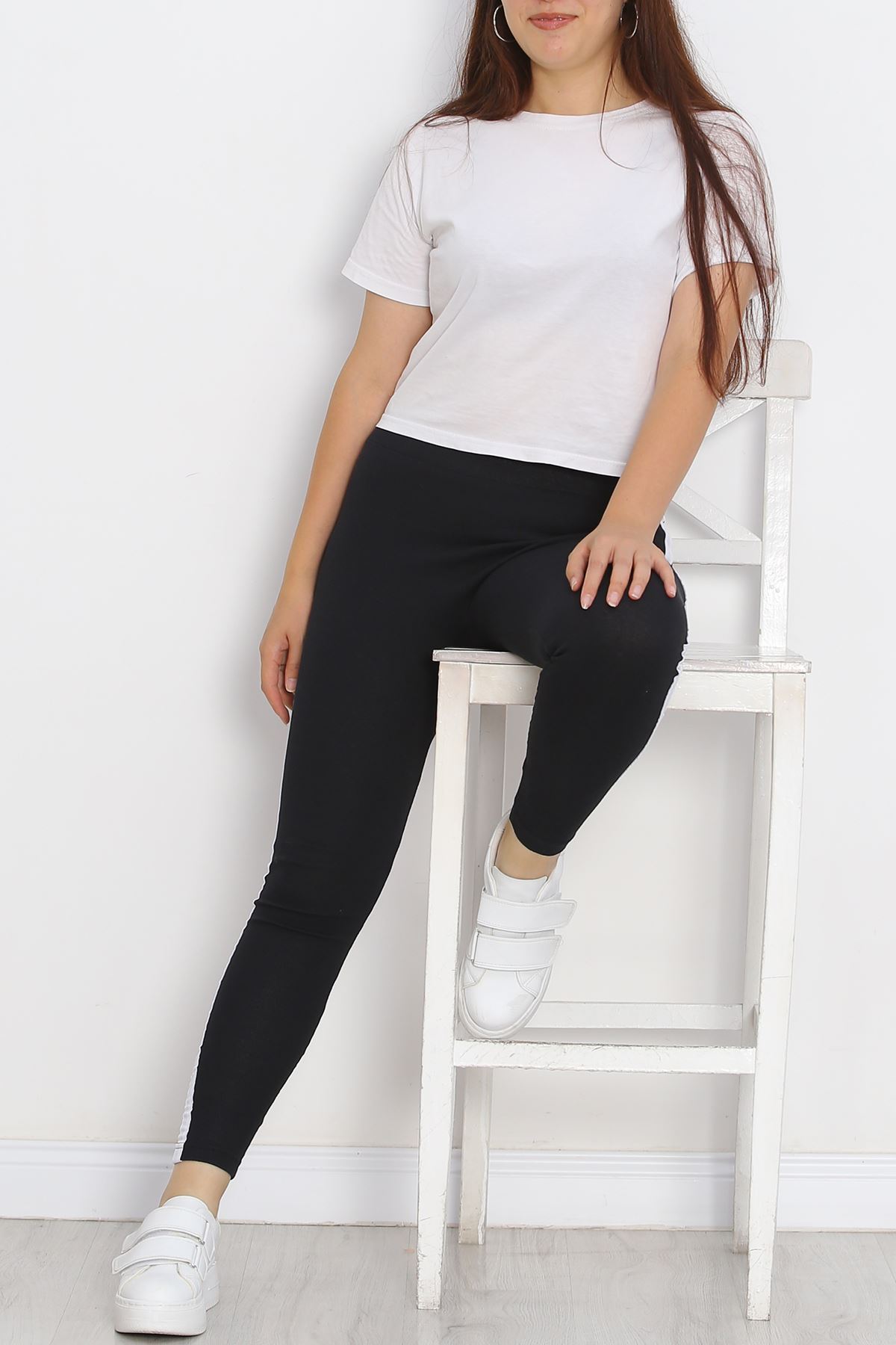 Battal Size Striped Leggings Black and White