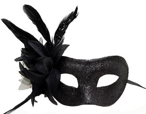 Black Color Metallized Glitter Look Shiny Feather Party Mask 22x19 cm