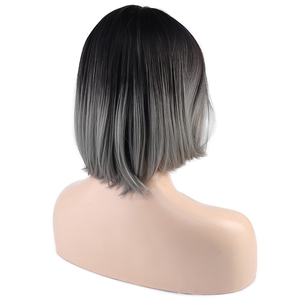 Kanekalon Fiber Synthetic Wig / Black / Gray Ombré with Blunt Special Bangs