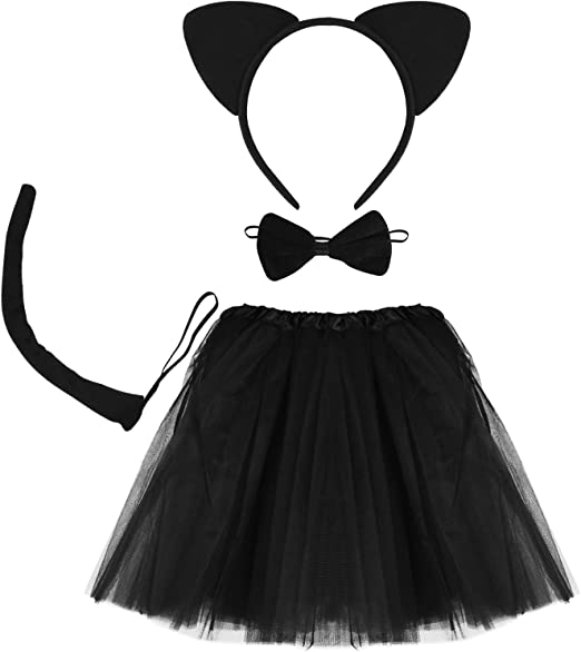 Cat Skirt Crown Tail and Bow Tie Set Black Color Child Size