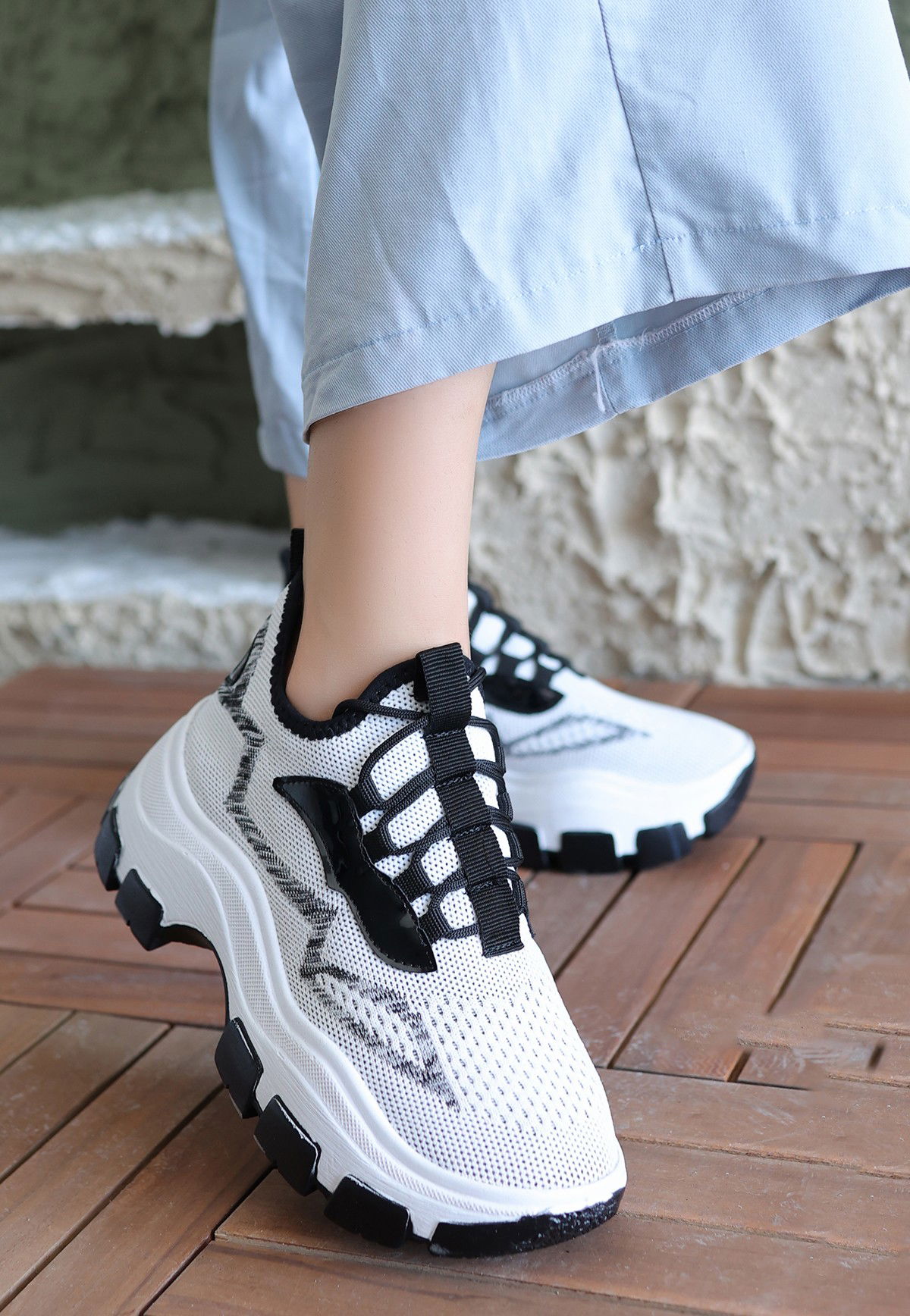 White Tricot Lace-Up Sneakers