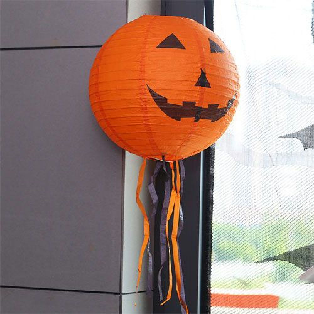 Pumpkin Paper Japanese Led Ornament - Pumpkin Decor Round Lantern Ornament 25 cm