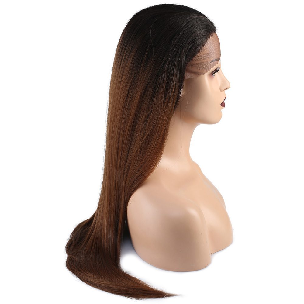 Straight Kanekalon Fiber Synthetic Tulle Wig / Black / Caramel Ombré