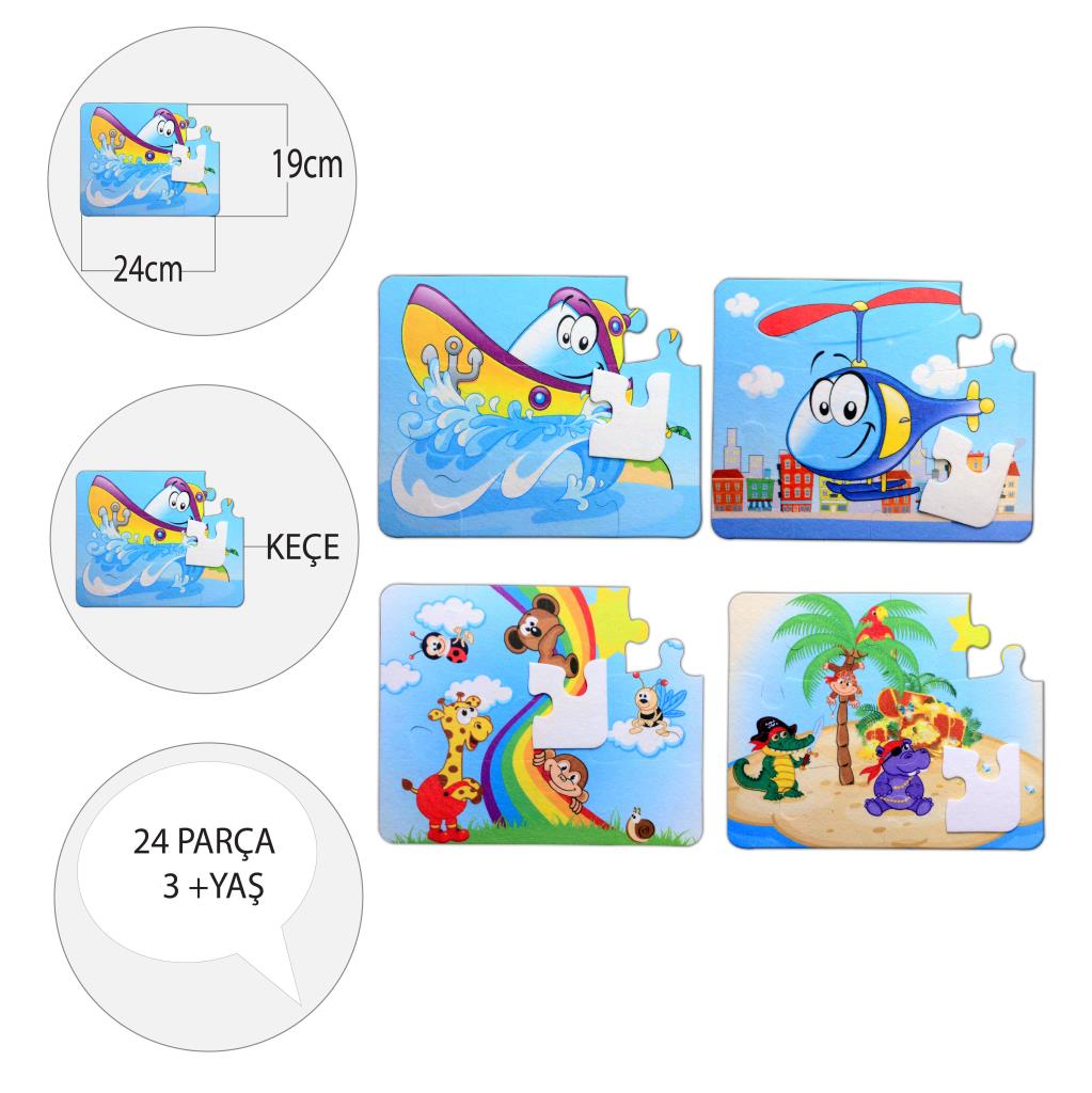 4 Set - 48 Piece Boat, Helicopter and Rainbow 3+ Felt Jigsaw Puzzle - 3 Years Puzzle