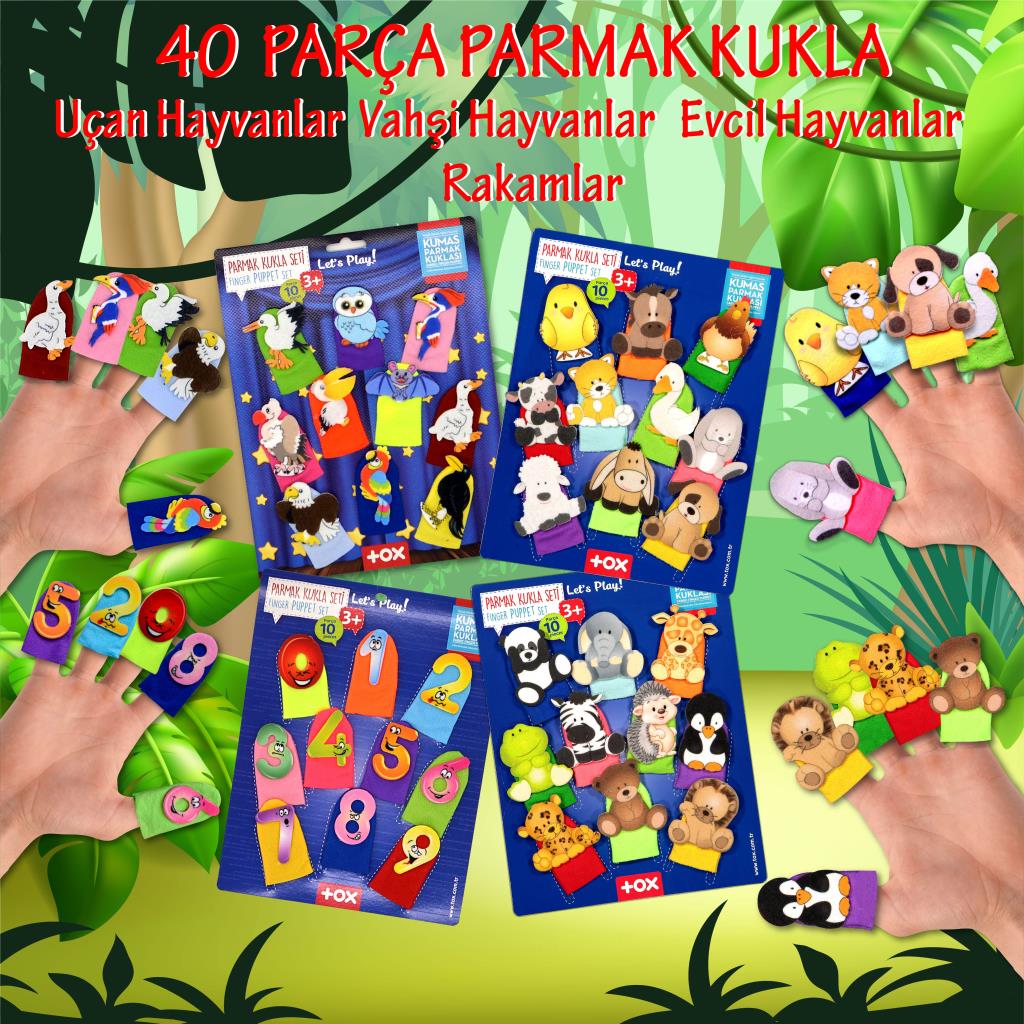 4 Set - 40 Pieces Numbers, Flying, Domestic and Wild Animals Finger Puppet