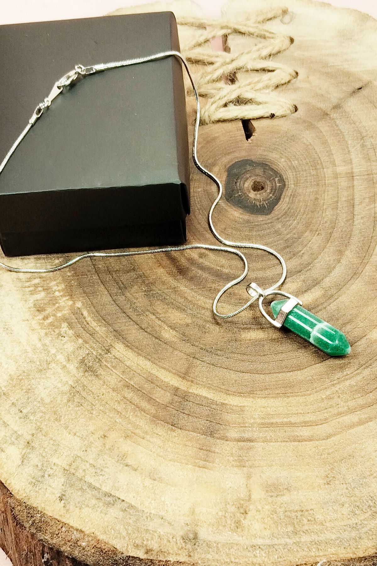 Jade Natural Stone Chain Necklace with Handmade Design Pendant: 3.5 cm Chain: 20 cm Boxed