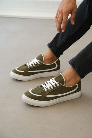 Lace-up Leather Dust Casual Green Color Sneakers