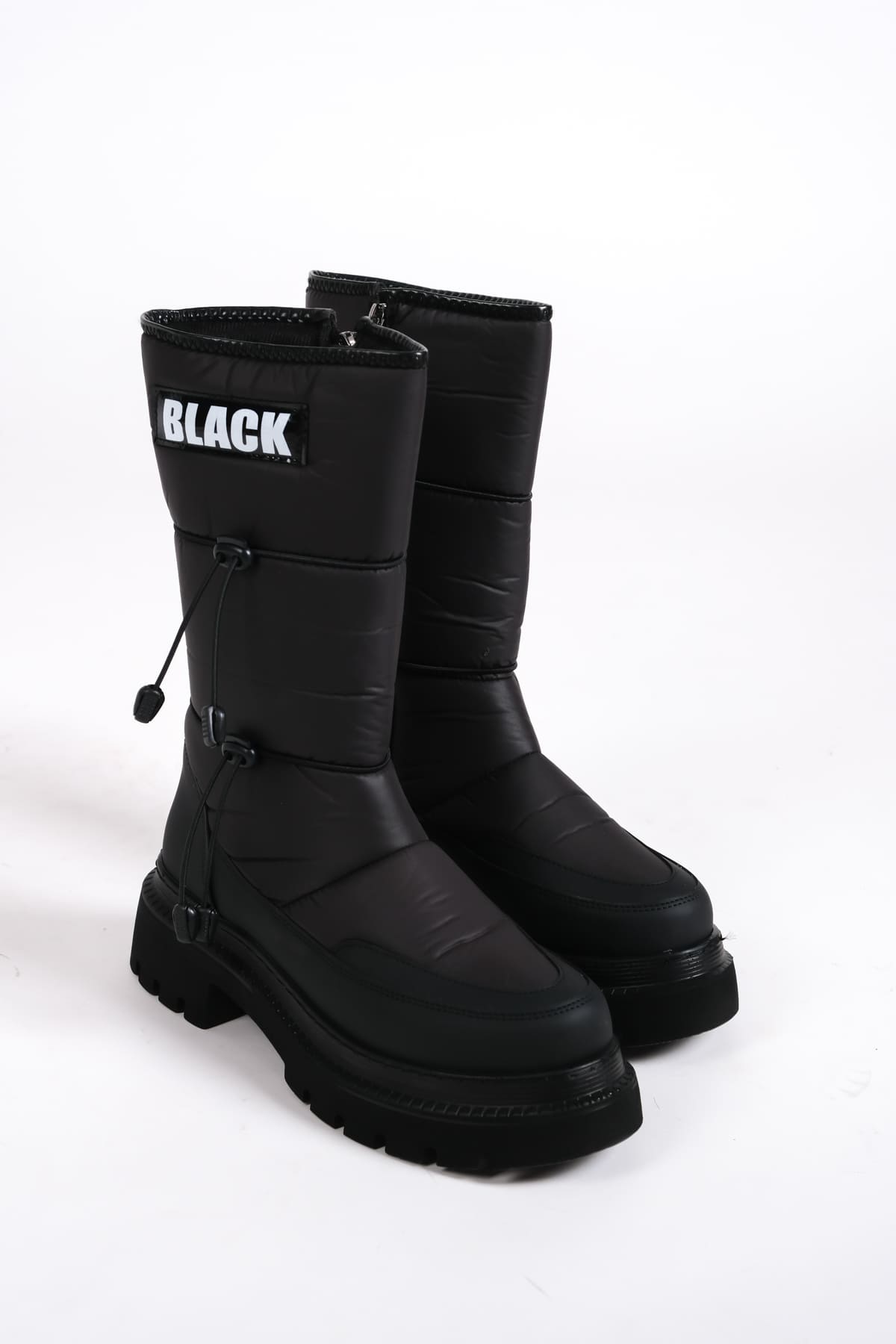 CLZ948 Rubberized Zipper Waterproof and Cold Resistant Parachute Fabric Skin Women's Boots ST Black