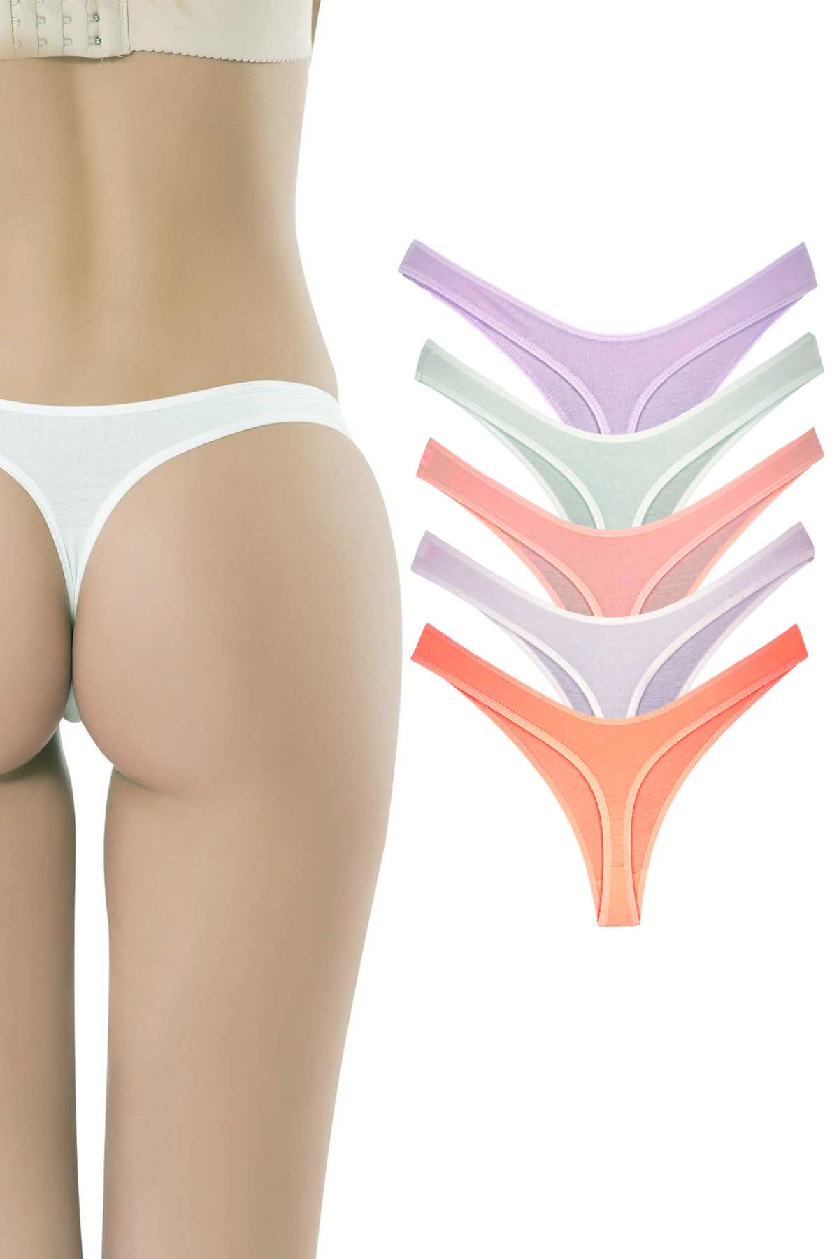 5Pcs Cotton Women's Classic Thong Soft Colors