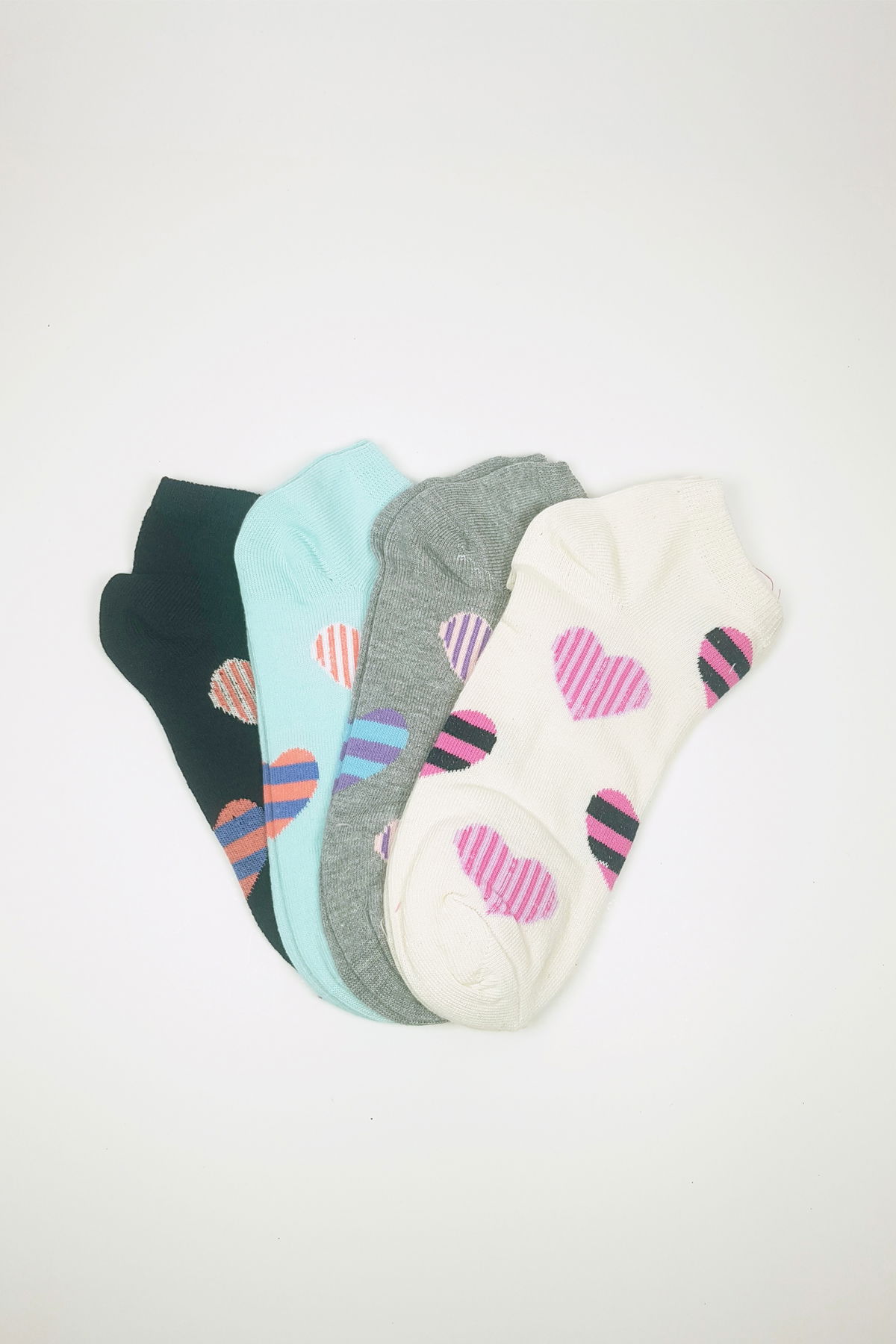 Women Ankle Socks Summer Cotton Soft Heart Pattern 4 Pairs