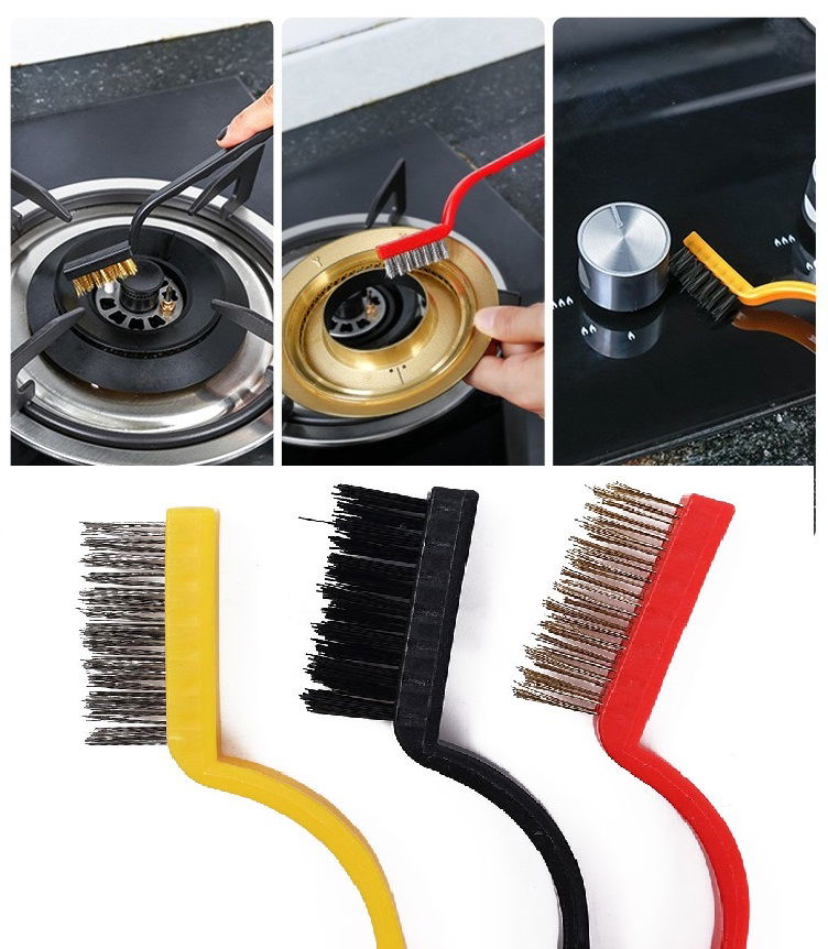 3-Piece Detail Cleaning Brush Set Car - Kitchen Stove - Tile Cleaning Brush (Copper - Iron - Plastic)