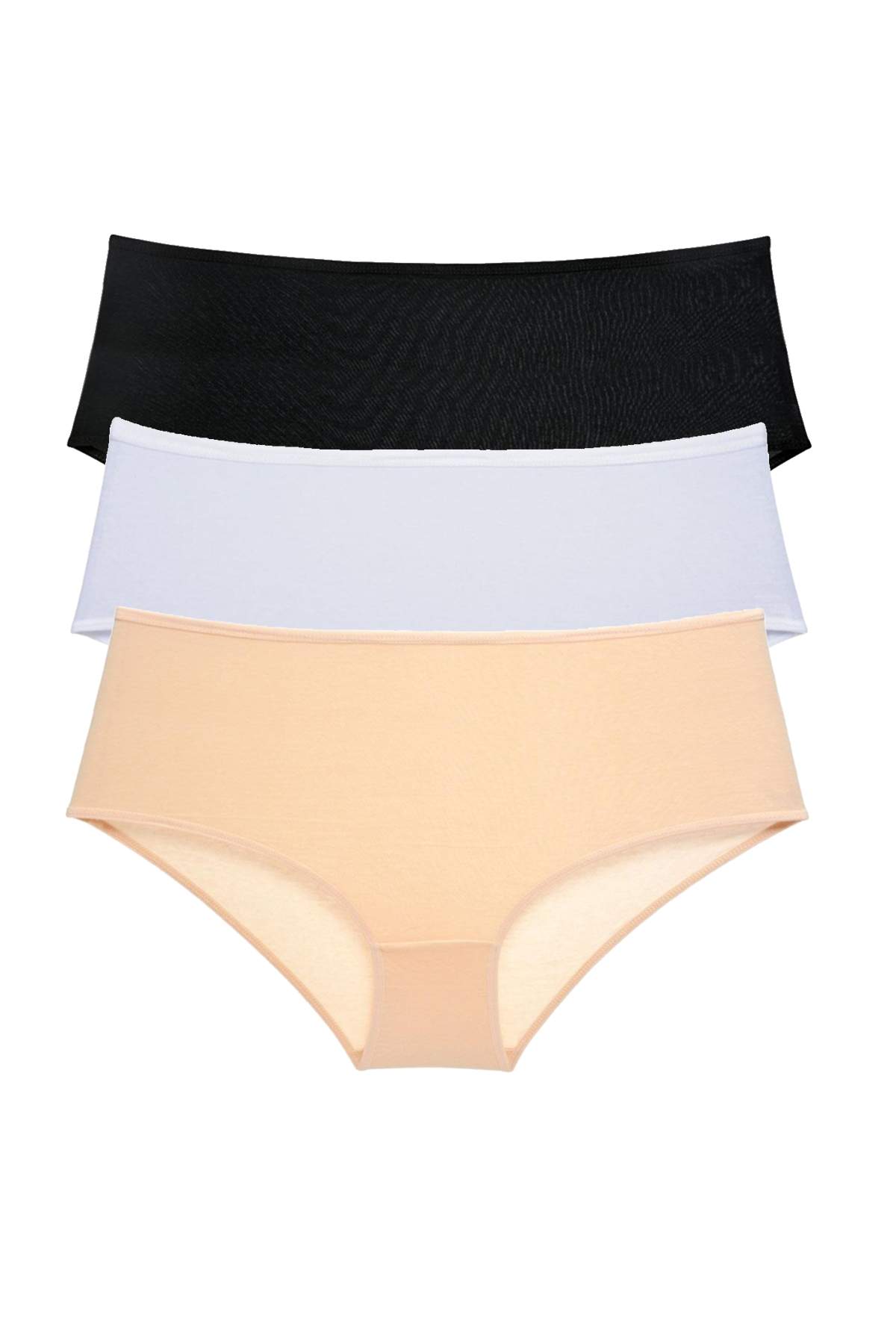 3Pcs Women High Waist Bato Panties Black White Skin