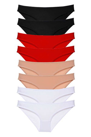 8pcs Super Eco Set Lycra Women Slip Panties Black Red Skin White