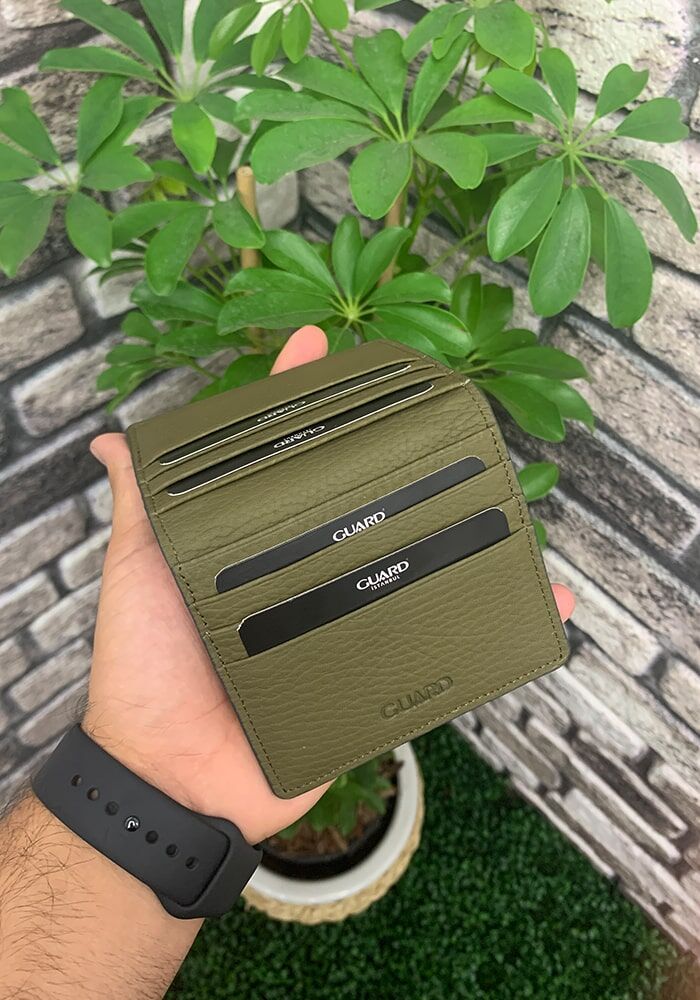 Khaki Green Patented Design Leather Card Holder