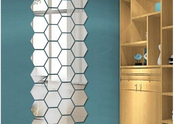 12Pcs Medium Adhesive Decorative Acrylic Mirror Hexagonal