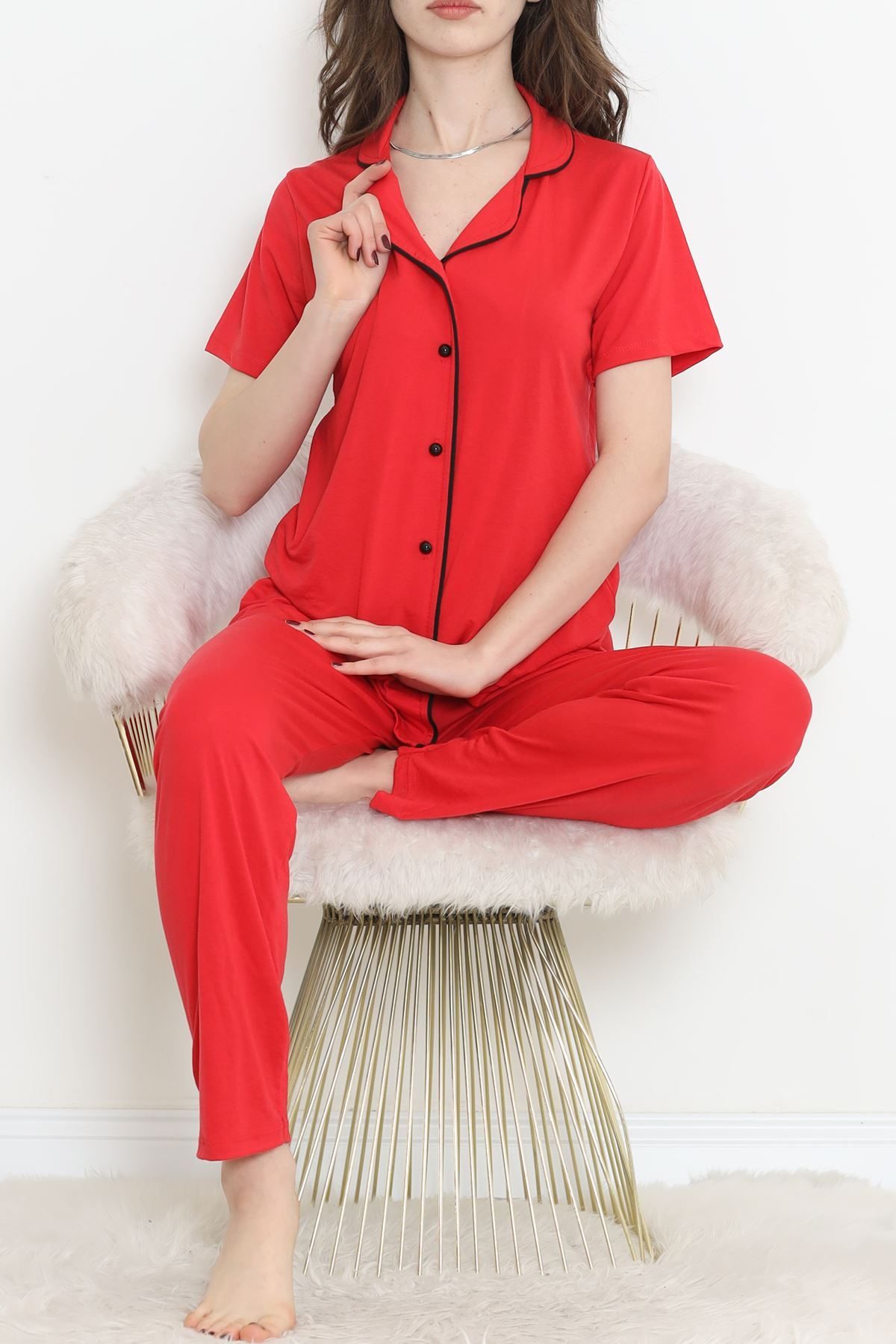 Short Sleeve Polyviscose Suit Red