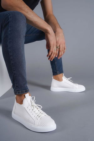 White Tricot Lace-up Casual Men's Shoes