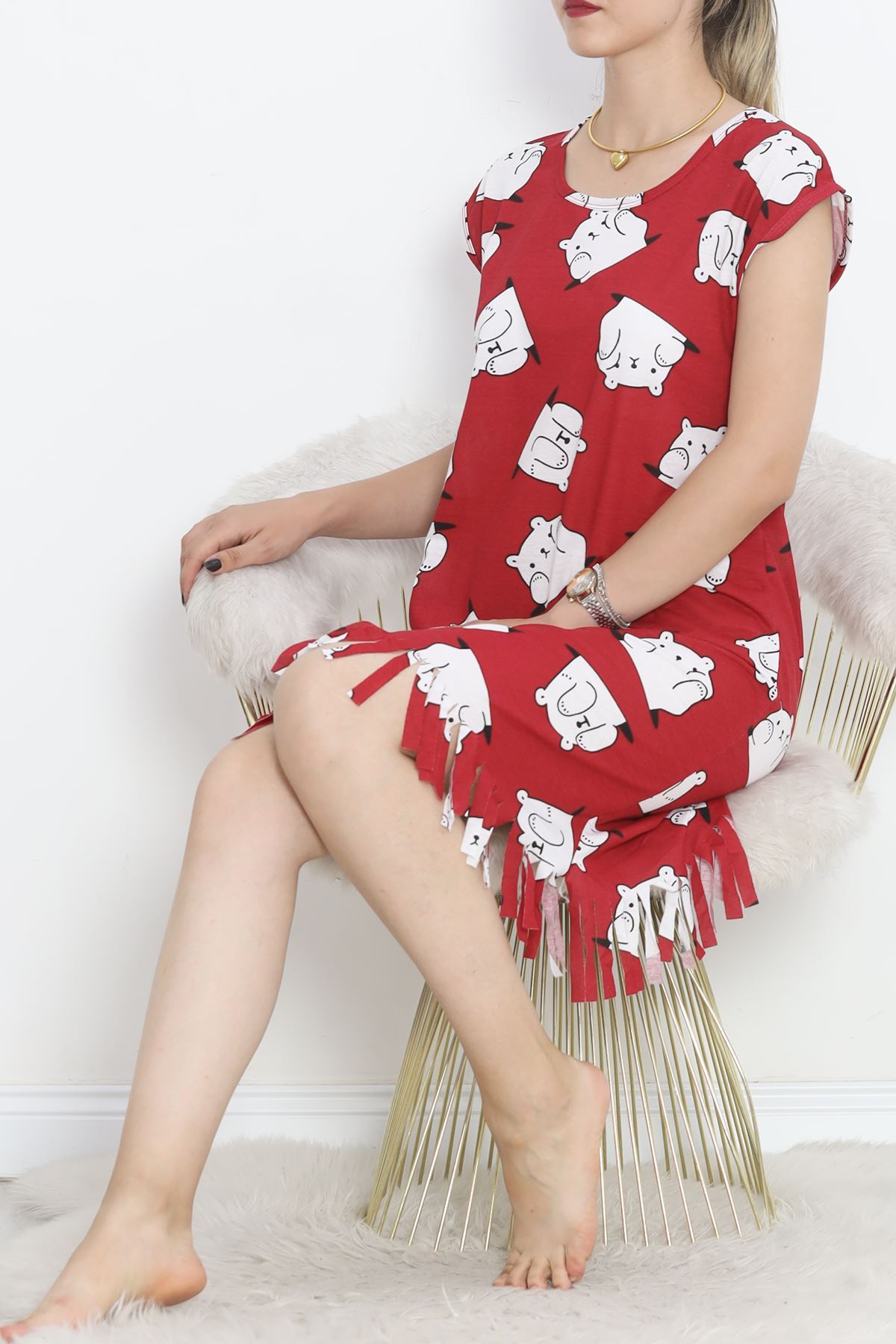 Printed Rotation Tassel Dress Red and White