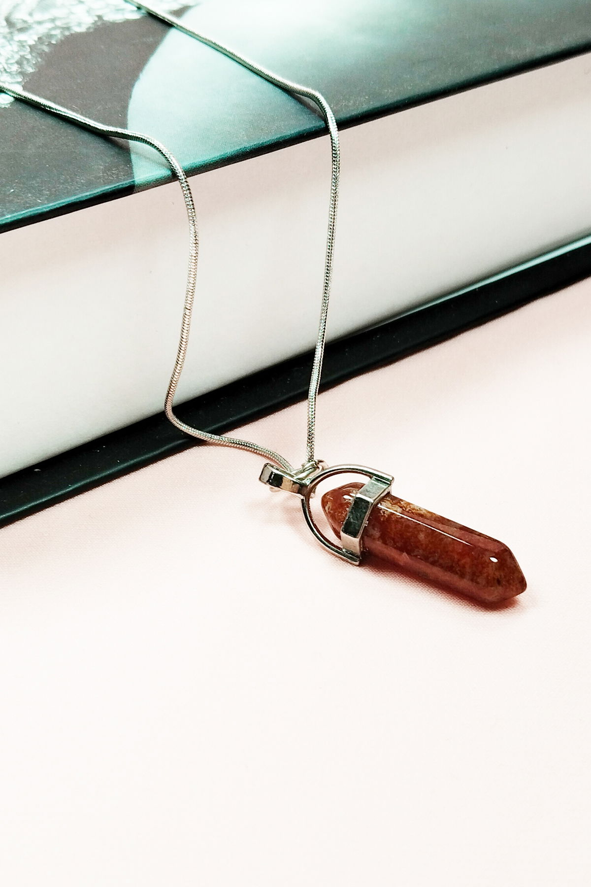 Jasper Natural Stone Chain Necklace with Handmade Design Pendant: 3.5 cm Chain: 20 cm Boxed