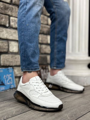 Inside Out Genuine Leather Comfortable Sole White Sneakers Casual Men's Shoes