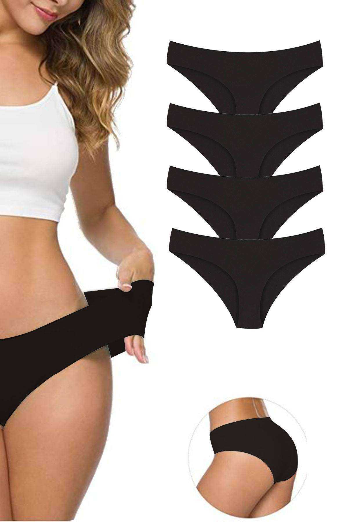 4Pcs Women's Seamless Laser Cut Stretchy Non-marking Panties Black