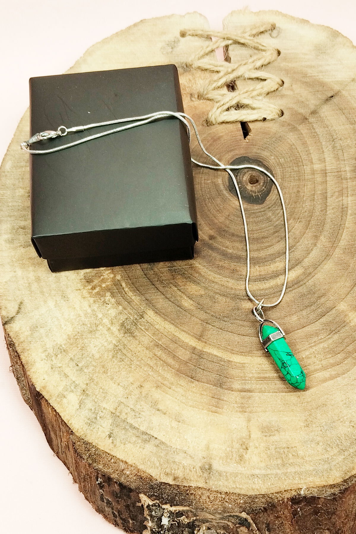 Chrysoprase Natural Stone Chain Necklace with Handmade Design Pendant: 3.5 cm Chain: 20 cm Boxed