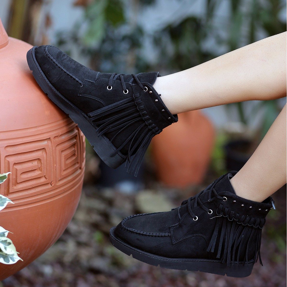 Black Suede Lace-up Boots