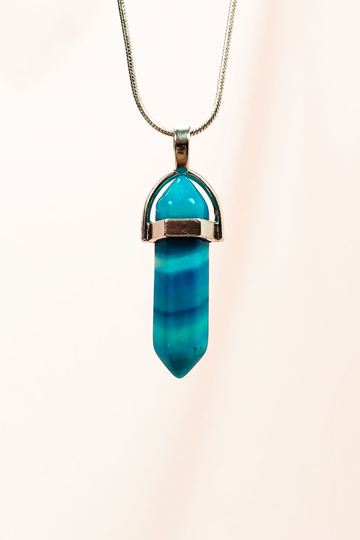 Blue Agate Natural Stone Chain Necklace with Handmade Design Pendant: 3.5 cm Chain: 20 cm Boxed