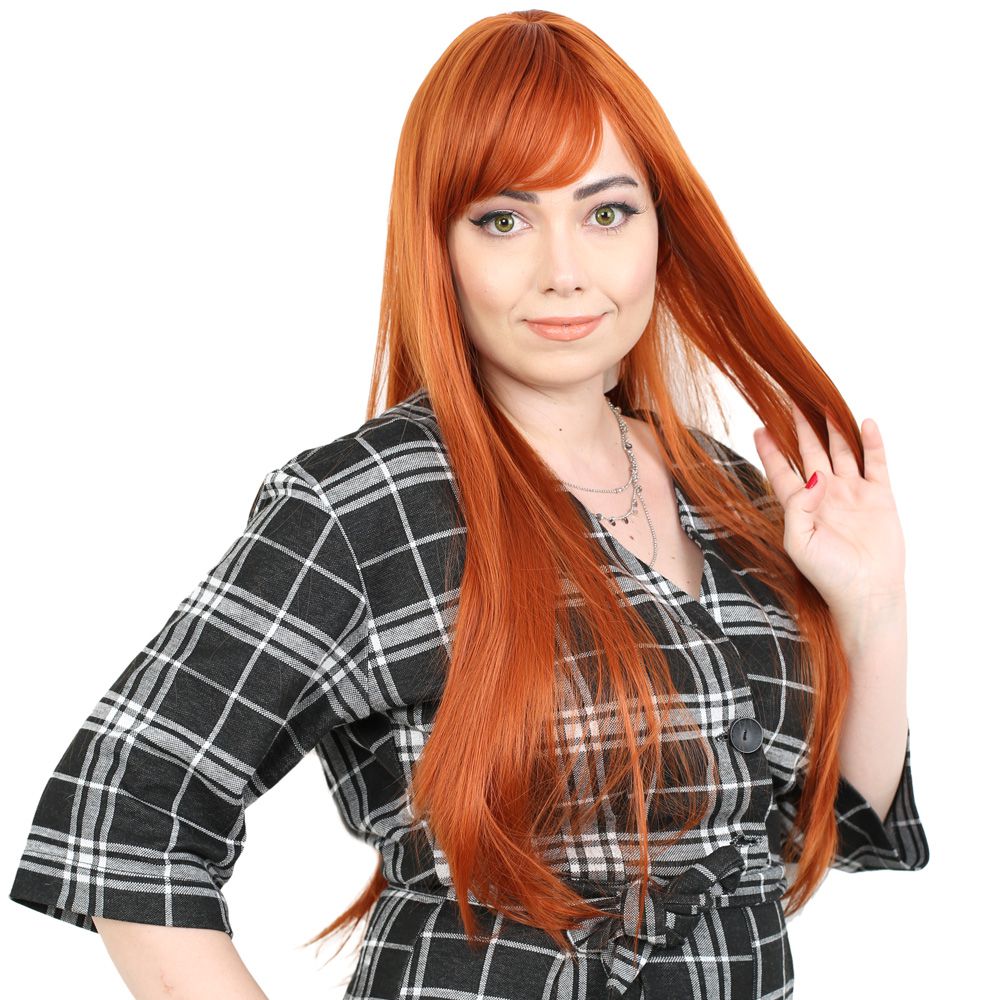 Kanekalon Fiber Synthetic Long Straight Bangs Wig / Copper