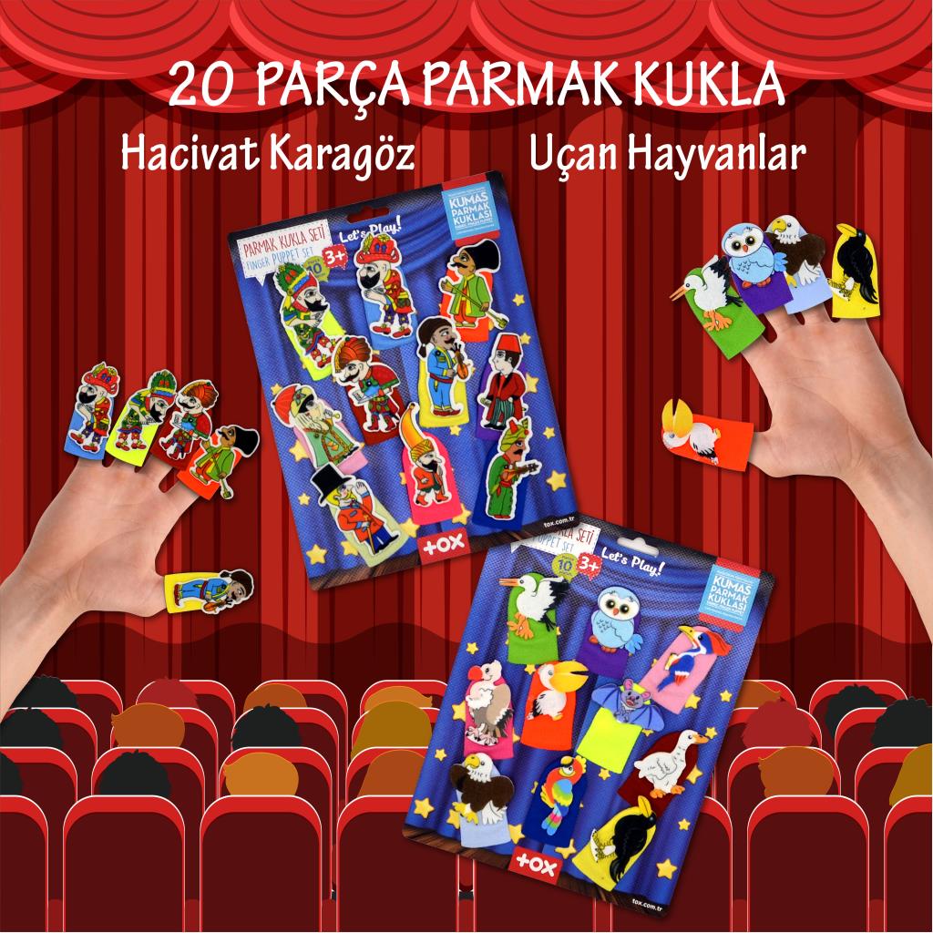 2 Set - 20 Pieces Hacivat Karagöz and Flying Animals Finger Puppet