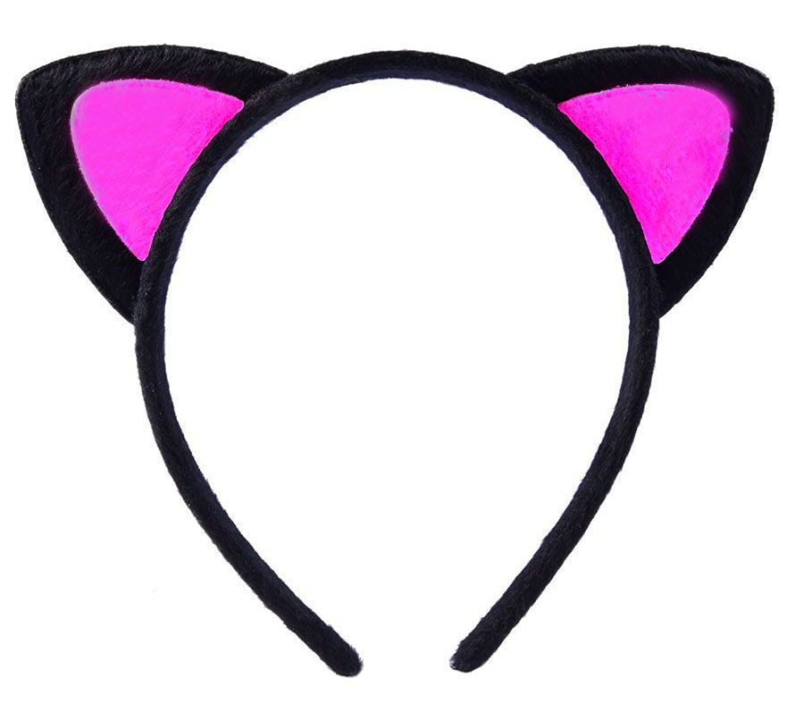 Cute Cat Ear Fluffy Cat Crown Black Inside Candy Fuchsia Color 17x15 cm