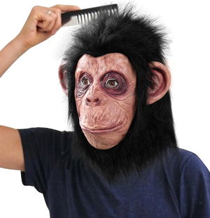 Full-Fit Latex Chimpanzee Mask with Black Hair - Latex Monkey Orangutan Gorilla Mask Meat Mask