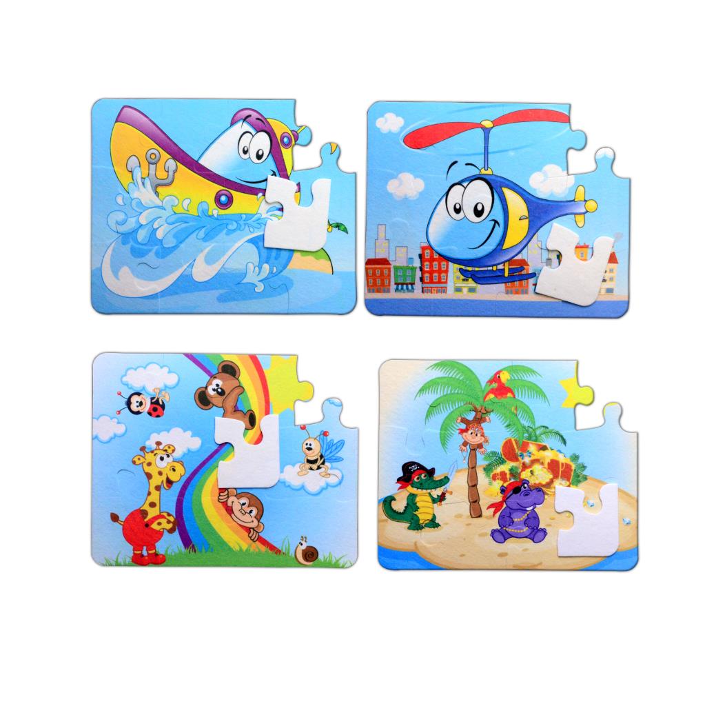 4 Set - 48 Piece Boat, Helicopter and Rainbow 3+ Felt Jigsaw Puzzle - 3 Years Puzzle