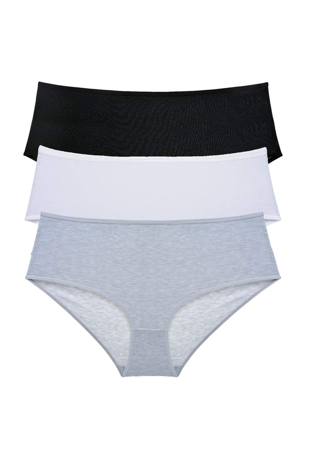 3Pcs Women High Waist Bato Panties Black White Gray