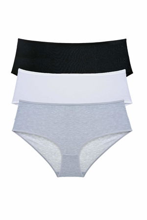 3Pcs Women High Waist Bato Panties Black White Gray