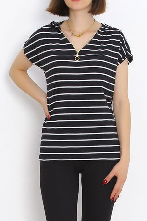 Striped Hooded T-Shirt Black and White