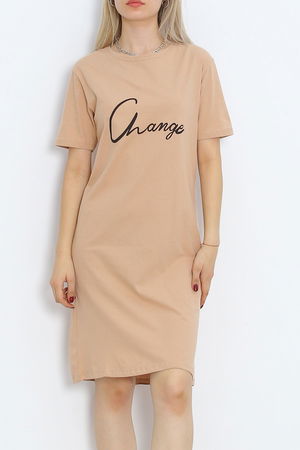 Printed Suprem Dress Beige